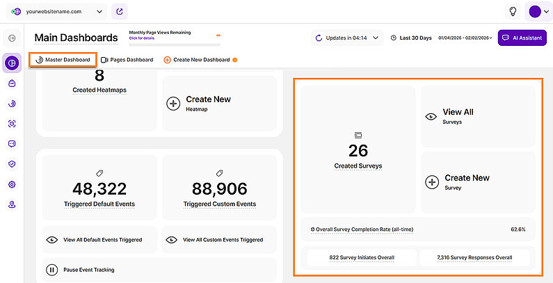 Overview of Surveys in the Master Dashboard Overview of Surveys in the Master Dashboard