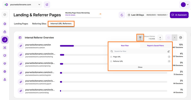 How to Filter Internal URL Referrers