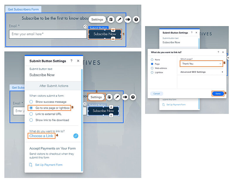 Conectați pagina de mulțumire la un buton Conectați pagina de mulțumire la un buton