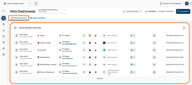 Latest Visitors Overview in the Master Dashboard Latest Visitors Overview in the Master Dashboard
