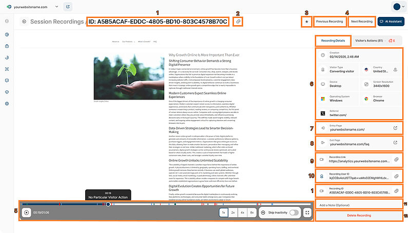 Recording Details View of a Session Recording Recording Details View of a Session Recording